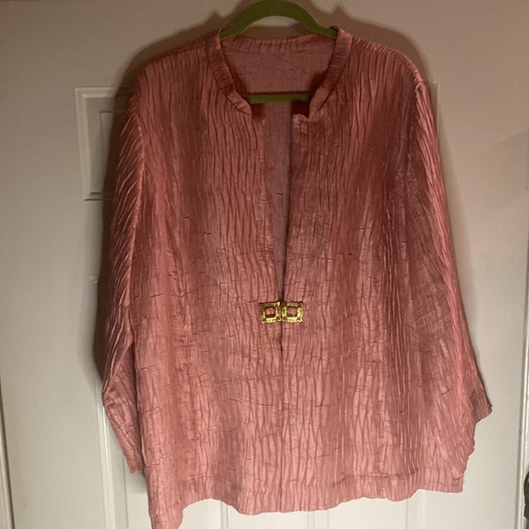 Peach Rayon Top 1990s, Vintage Jacket, w/ Single Gem Closure Spring/Summer Sz XL - Picture 8 of 8